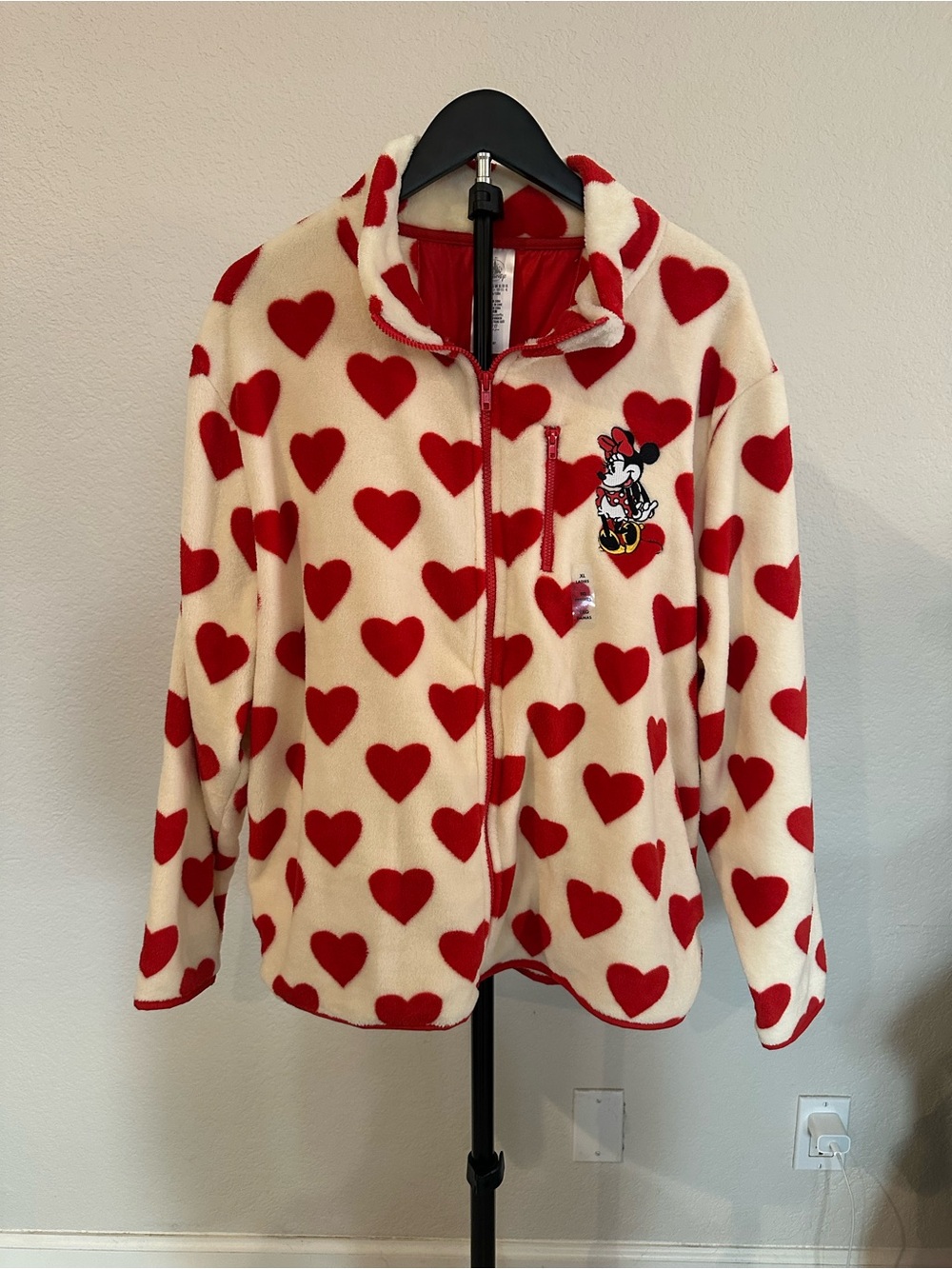 Disney Minnie Mouse Cream & Red Heart Fleece Jacket Size XL